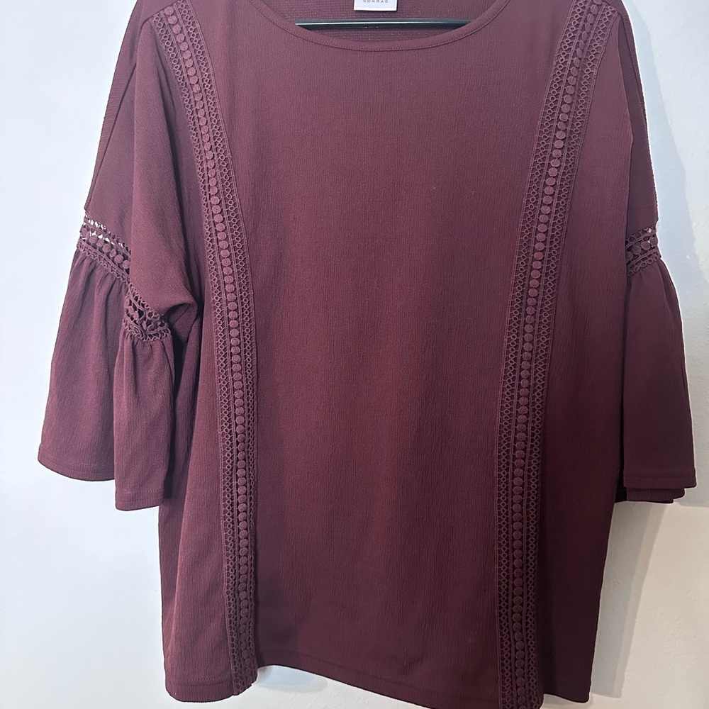 LC Lauren Conrad Maroon Blouse with Crochet Accents